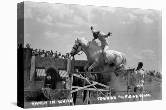 Nebraska - White Horse Ranch; Riding in White-Lantern Press-Stretched Canvas