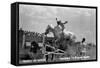 Nebraska - White Horse Ranch; Riding in White-Lantern Press-Framed Stretched Canvas