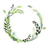 A Watercolor Wreath Made of Field Meadow Herbs,Plants,Twigs;A Hand Painted Illustration; a Green Ro-Nechayka-Mounted Art Print