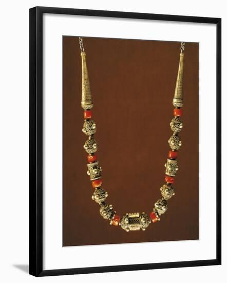Necklace Composed of Coral Beads and Filigreed Gold Elements with Pearl Trimmings-null-Framed Giclee Print