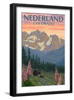 Nederland, Colorado - Bears and Spring Flowers-Lantern Press-Framed Art Print