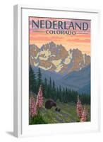 Nederland, Colorado - Bears and Spring Flowers-Lantern Press-Framed Art Print