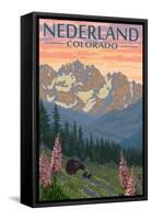 Nederland, Colorado - Bears and Spring Flowers-Lantern Press-Framed Stretched Canvas