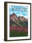 Nederland, Colorado - Fireweed and Mountains-Lantern Press-Framed Art Print