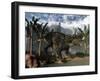 Nedoceratops Roaring While Among Onychiopsis Trees-Stocktrek Images-Framed Art Print