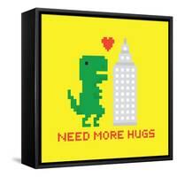 Need More Hugs T-Rex and Skyscraper-dmitriylo-Framed Stretched Canvas