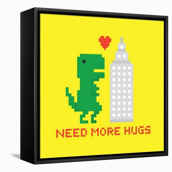 Need More Hugs T-Rex and Skyscraper-dmitriylo-Framed Stretched Canvas