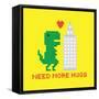 Need More Hugs T-Rex and Skyscraper-dmitriylo-Framed Stretched Canvas