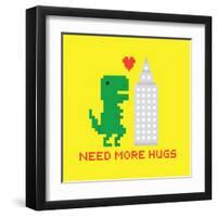 Need More Hugs T-Rex and Skyscraper-dmitriylo-Framed Art Print