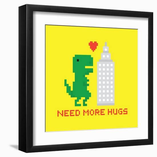 Need More Hugs T-Rex and Skyscraper-dmitriylo-Framed Art Print