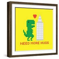 Need More Hugs T-Rex and Skyscraper-dmitriylo-Framed Art Print