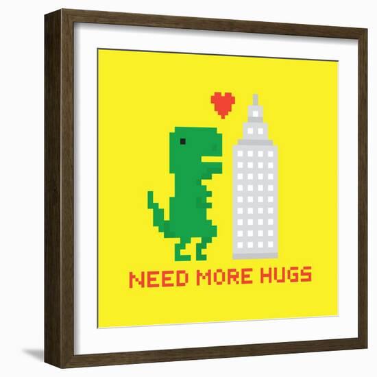 Need More Hugs T-Rex and Skyscraper-dmitriylo-Framed Art Print