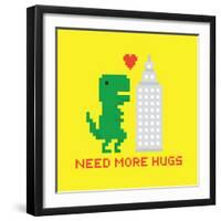 Need More Hugs T-Rex and Skyscraper-dmitriylo-Framed Art Print