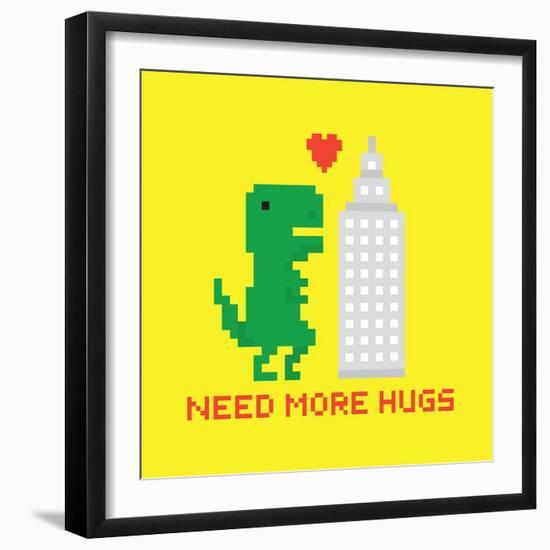 Need More Hugs T-Rex and Skyscraper-dmitriylo-Framed Art Print