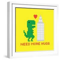 Need More Hugs T-Rex and Skyscraper-dmitriylo-Framed Art Print