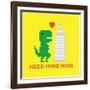 Need More Hugs T-Rex and Skyscraper-dmitriylo-Framed Art Print