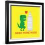 Need More Hugs T-Rex and Skyscraper-dmitriylo-Framed Art Print