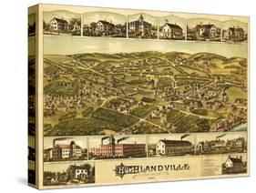 Needham Heights, Massachusetts - Panoramic Map-Lantern Press-Stretched Canvas