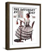 "Needlepoint" Saturday Evening Post Cover, March 1,1924-Norman Rockwell-Framed Giclee Print