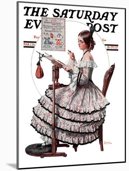 "Needlepoint" Saturday Evening Post Cover, March 1,1924-Norman Rockwell-Mounted Giclee Print