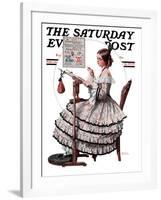 "Needlepoint" Saturday Evening Post Cover, March 1,1924-Norman Rockwell-Framed Giclee Print