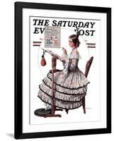 "Needlepoint" Saturday Evening Post Cover, March 1,1924-Norman Rockwell-Framed Giclee Print