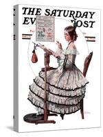 "Needlepoint" Saturday Evening Post Cover, March 1,1924-Norman Rockwell-Stretched Canvas