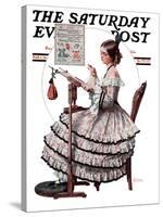 "Needlepoint" Saturday Evening Post Cover, March 1,1924-Norman Rockwell-Stretched Canvas