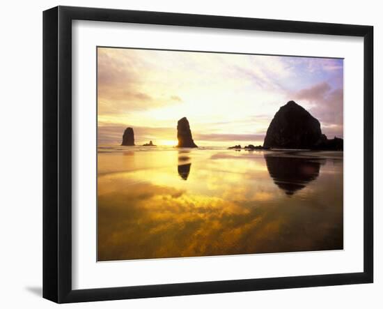 Needles and Haystack at Sunset, Cannon Beach, Oregon, USA-Darrell Gulin-Framed Photographic Print