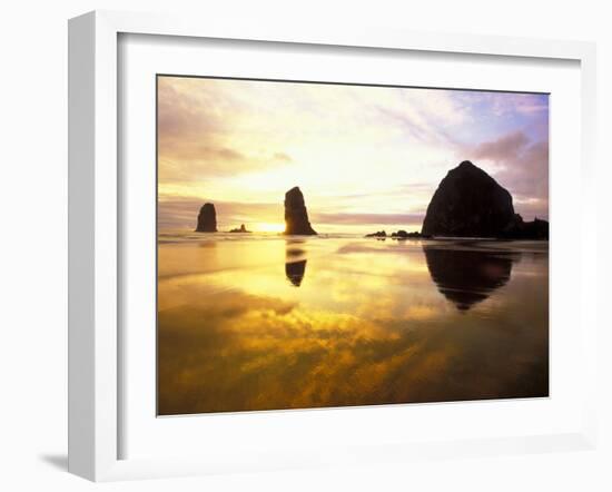 Needles and Haystack at Sunset, Cannon Beach, Oregon, USA-Darrell Gulin-Framed Photographic Print