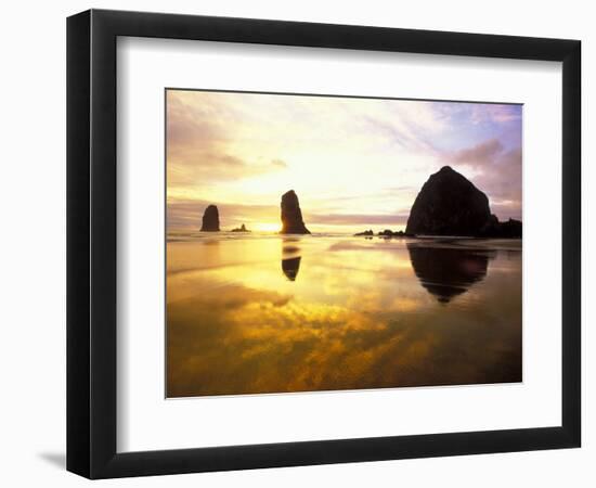 Needles and Haystack at Sunset, Cannon Beach, Oregon, USA-Darrell Gulin-Framed Photographic Print