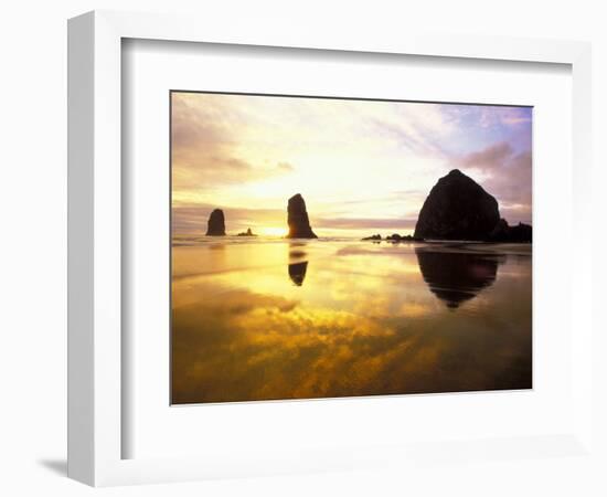 Needles and Haystack at Sunset, Cannon Beach, Oregon, USA-Darrell Gulin-Framed Photographic Print