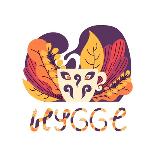 Cute Hygge Illustration with Yellow Autumn Leaves, Lettering and Violet Blob. White Background. Fla-nefedova_da-Art Print