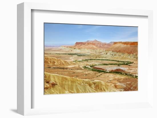Negev Desert. Creek Meanders through the Picturesque Wilderness and Marked Bright Green Vegetation-kavram-Framed Photographic Print