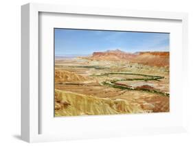 Negev Desert. Creek Meanders through the Picturesque Wilderness and Marked Bright Green Vegetation-kavram-Framed Photographic Print