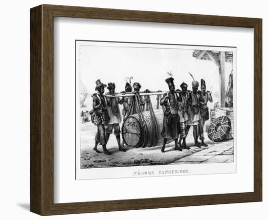 Negres Cangueiros' - Black Porters Carry a Cask, Engraved by Thierry Freres (Fl.1827-45), 1835-Jean Baptiste Debret-Framed Giclee Print