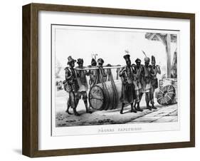 Negres Cangueiros' - Black Porters Carry a Cask, Engraved by Thierry Freres (Fl.1827-45), 1835-Jean Baptiste Debret-Framed Giclee Print