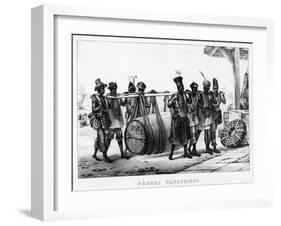 Negres Cangueiros' - Black Porters Carry a Cask, Engraved by Thierry Freres (Fl.1827-45), 1835-Jean Baptiste Debret-Framed Giclee Print