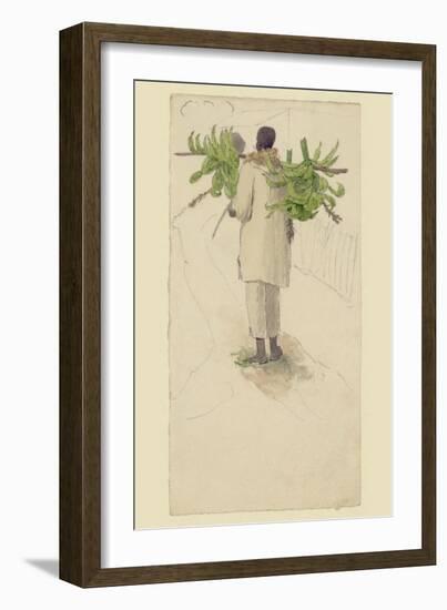 Negro Man Carrying Plantains on Pole-null-Framed Art Print