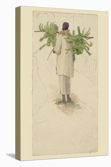 Negro Man Carrying Plantains on Pole-null-Stretched Canvas