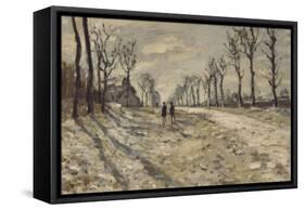 Neige au  soleil couchant-Claude Monet-Framed Stretched Canvas