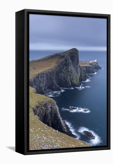 Neist Point Lighthouse, the Most Westerly Point on the Isle of Skye, Scotland. Winter (November)-Adam Burton-Framed Stretched Canvas