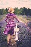 Woman in Purple Dress and Hat with Retro Bicycle in Lavender Field-NejroN Photo-Art Print