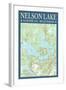 Nelson Lake Chart - Sawyer County, Wisconsin-Lantern Press-Framed Art Print