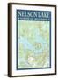 Nelson Lake Chart - Sawyer County, Wisconsin-Lantern Press-Framed Art Print