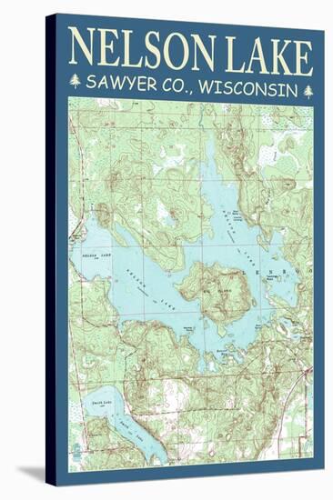 Nelson Lake Chart - Sawyer County, Wisconsin-Lantern Press-Stretched Canvas