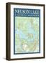 Nelson Lake Chart - Sawyer County, Wisconsin-Lantern Press-Framed Art Print