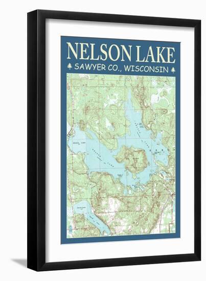 Nelson Lake Chart - Sawyer County, Wisconsin-Lantern Press-Framed Art Print