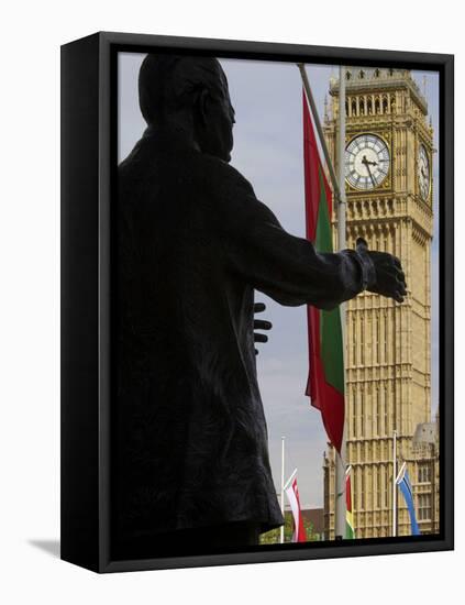 Nelson Mandela Statue and Big Ben, Westminster, London, England, United Kingdom, Europe-Jeremy Lightfoot-Framed Stretched Canvas