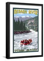 Nenana River, Alaska - River Rafters and Railroad-Lantern Press-Framed Art Print